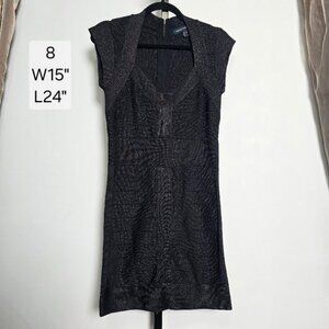 French Connection Black Metallic Bandage Bodycon Dress Size 8 Sparkle Party Mini